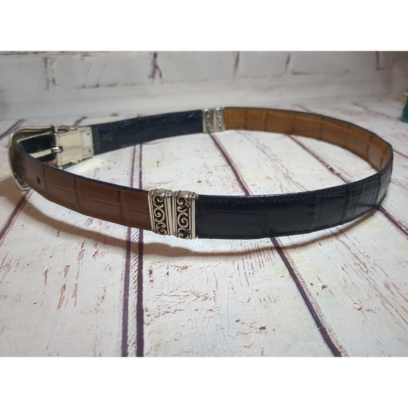 Brighton Reversible Swivel Faux Croc Belt‎ Sz M 30 Br/Bl Silver Buckles 43102 - Picture 3 of 6